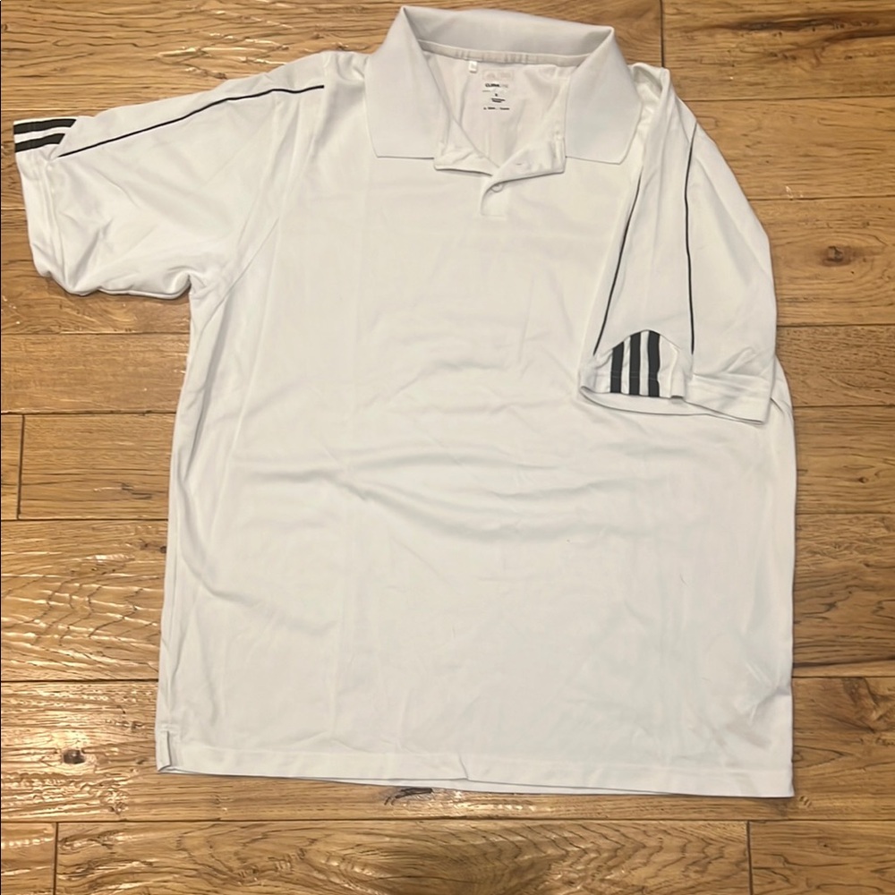 White Polo Shirt with Black Stripes